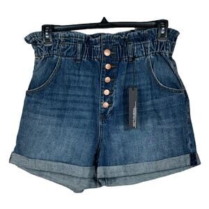 See Thru Soul SZ 31 Paperbag Jean Shorts High-Rise Button-Fly Pocket Cuffed Blue